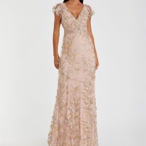 MAC DUGGAL Pink Embroidered Applique Wrap Over Flutter Sleeve Gown 68192
